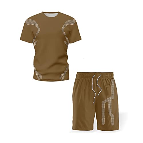 Costume de short de t-shirt pour hommes d'été marron taille XL