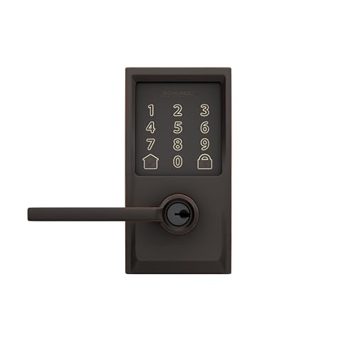 Image of Schlage Encode Smart WiFi Lock, Lever Handle, Century Trim, Aged Bronze | Keyless door lock with handle, Touchscreen keypad, App control, Alexa, Google, Ring & Airbnb compatible, Certified security