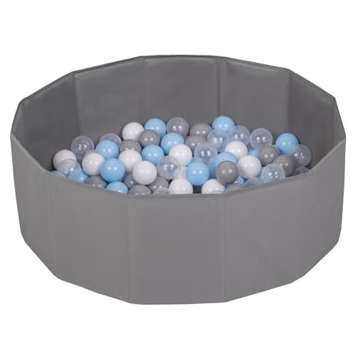 Petsona Hundepool Für Hunde Faltbarer Hundeplanschbecken Mit Bunten Bällen, Hundebadewanne Spielbereich Und Planschbecken Katzen, Grau: Grau/Weiß/Transparent/Babyblau