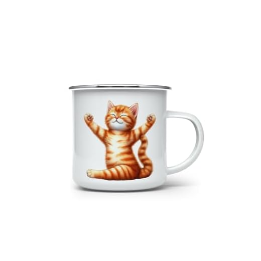 MAXIKIWI - Taza de camping esmaltada duradera para uso en interiores y exteriores, adorable gato de yoga, 350 ml
