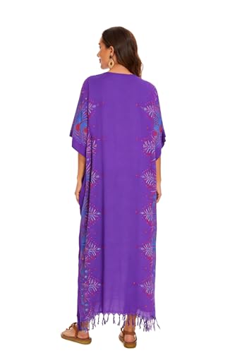 Image of Beautybatik Boho Flora Printed Women Plus Size Kaftan Kimono Loungewear Maxi Long Dress Size XL to 4X