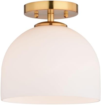 VAXCEL Shelby 9.25-in W Gold Brass Transitional Semi Flush Mount Ceiling Light White Glass