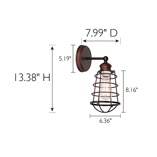 Image of Design House 519710 Ajax Industrial Modern 1-Light Indoor Wall Sconce with Metal Wire Cage for Bathroom Hallway Foyer Kitchen, Coffee Bronze