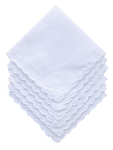 COOUSML White Handkerchiefs Premium 60s Cotton scalloped Hankies 11 Inches