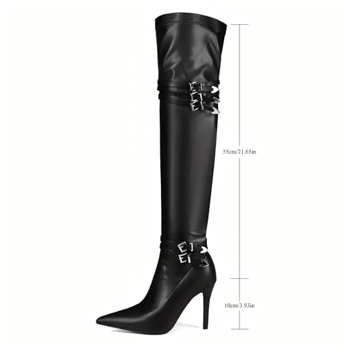 Black Buckle Sexy Over The Knee Thigh High Boots For Women Side zippper Pointed Toe Stiletto Long Shoes2