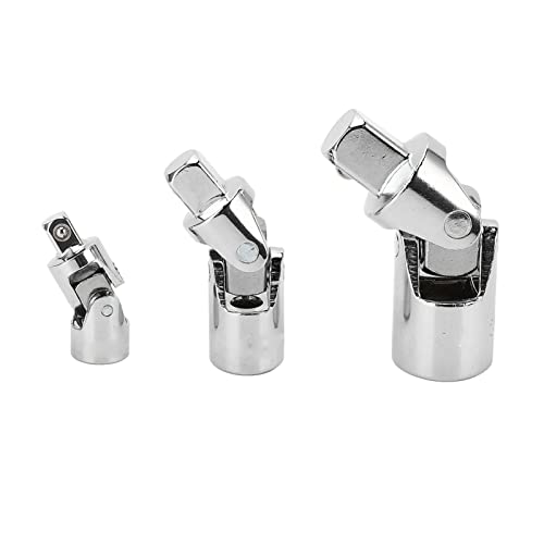 Juego de 3 Adaptadores de Enchufe con Articulación Universal Giratoria, Acero CRV 1 / 4in 3 / 8in 1 / 2in - Alta Dureza, Resistente a la Corrosión, Ideal para Mantenimiento de Ve