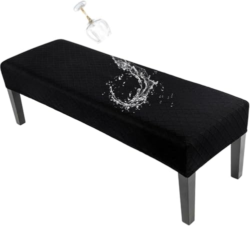Image of SearchI Waterproof Dining Bench Cover, Stretch Washable Long Bench Seat Covers, Rectangle Dining Table Bench Slipover for Dining Room, Living Room, Kitchen(Black Jacquard)