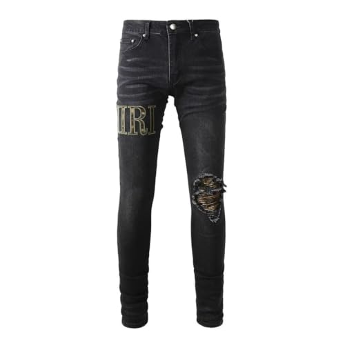 Men's Hole Straight Leg Stretch Jeans Loose Sport Comfortable Jeans4