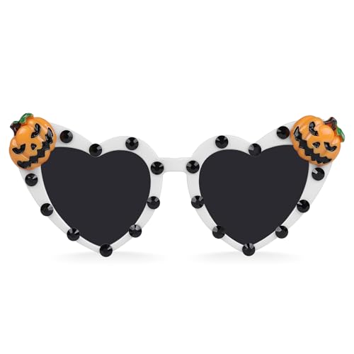 Etercycle Halloween Heart Shaped Sunglasses, Pumpkin Sun Glasses Halloween Festival Party Accessories, Goth Glasses Funny Sunglasses for Halloween Theme Party