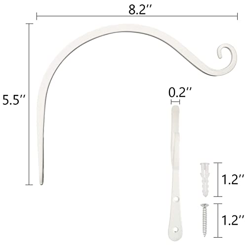 Feed Garden Iron Wall Hooks Decorative Metal Curved Plant Hanger Hooks, Indoor/Outdoor Use For Hanging Bird Feeders, Wind Chimes, Flower Baskets, Yoga Mat, (White, 8 Inch 2 Pack) #TOP1