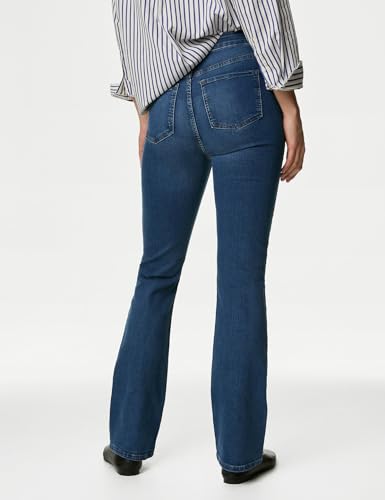 Image of Marks & Spencer Solid Blue Cotton Womens Eva Bootcut Jeans