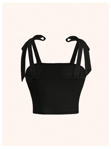 Girl's Elegant Tie Shoulder Tank Top Sleeveless Ruched Summer Crop Tops2