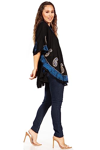 Sakkas Amori V-Neck Embroidery Poncho Top/Cover Up3