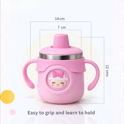 Image of THE LITTLE LOOKERS Stainless Steel Sipper Bottle 260ml | 316 Grade SS | BPA Free | Suitable for Hot & Cold | Travelling Bottle for Kids & Toddler | Training Sippy Cup with Straw /Spout (Pink)