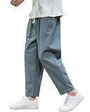 [JHIJSC] ズボン メンズ サルエルパンツ 9分丈 ゆったり 夏 無地 綿麻 ワイドパンツ 大きいサイズ (2XL, グリーン)