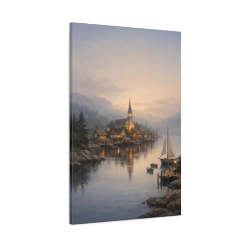 Tableau nature lac crépuscule en toile tendue sur châssis épais de 3cm
