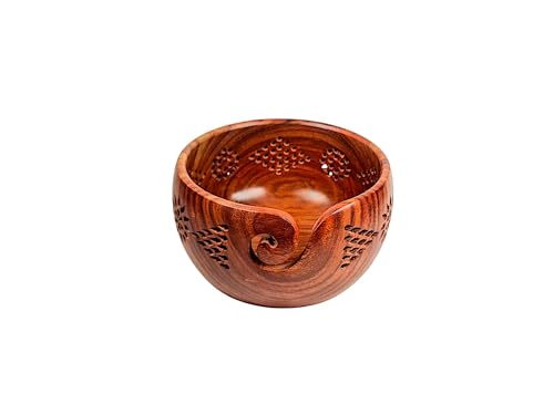 Image of Lumberkart Handmade Wooden Yarn Bowl - Premium Yarn Bowls for Crocheting & Knitting - Handcrafted Rosewood Crochet Bowl - Yarn Holder for Tangle-Free Yarn Control