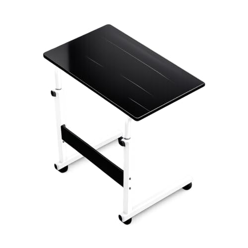 Image of Ant Esports Bravo LT400 Multipurpose Height Adjustable Laptop Table with Wheels, Rolling Computer Desk, Portable Study Table, Home Office Desk, Mobile Workstation, Black Top with White Metal Frame
