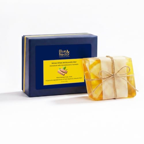 Image of Blue Nectar Sandalwood & Turmeric Soap Bar | Deep Cleansing & Tan Removal Bath Soap for Men & Women | Glycerine soap with Kojic Acid & Glutathione | Sulphate & Paraben Free (150g)