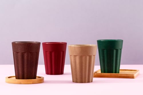 Image of Clazkit Set of 4 Earth-Friendly Cutting Chai Cups|100 ml|Coffee Cup Made with Rice Husk & Bamboo Fibers|Microwave Safe Tea Set|Hot & Cold Coffee Mug, Milk & Tea Cup Set|Multicolour