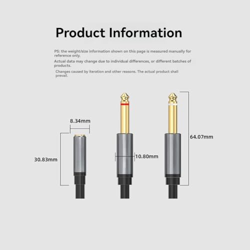 Adaptador 3.5mm a doble 6.5mm Mono a Estéreo miniatura 7