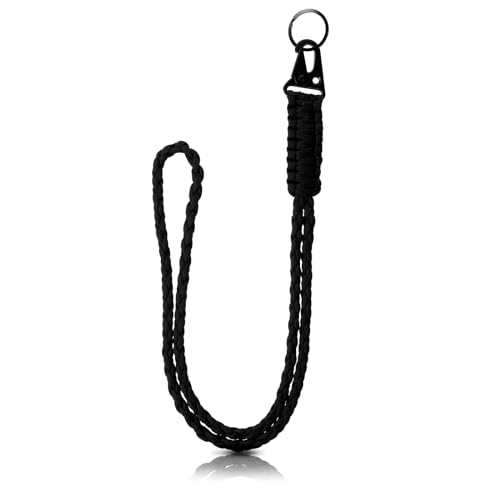 Gjinxi Paracord Cord Heavy Duty Braided Paracord Lanyards Key Chain Lanyard Adventure Keychains Mens Nylon Rope Necklace Tactical Pendant Keychain ID Card Badge Holder Camera Wall (Black),