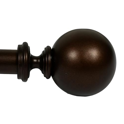Image of Deco Window 18 inch-44 inch Adjustable Rustproof Curtain Rod for Doors & Windows with Brackets, Extendable Iron Metal Pipe Holder with Ball Wt Ac Bush Finials (Brown,25MM Diameter)