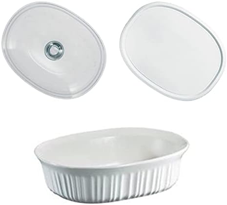 French White 1.5 Quart Oval Casserole Bundle: 1.5 Oval with Glass and Plastic Lid