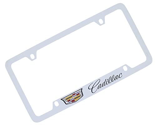 License Frame Inc. Cadillac with Crest Brass License Plate Frame with Chrome Finish (4 Hole)