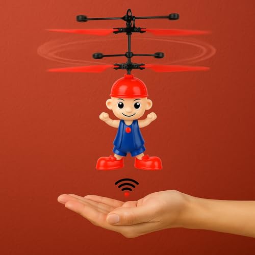 Image of Flying Cartoon Boy Helicopter Toy with Hand Sensor | Rechargeable LED Induction Drone for Kids | Infrared Control Flying Toy for Boys & Girls