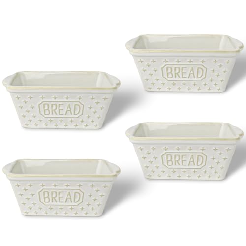 GDCZ Mini Loaf Pan, 6.4 x 2.4 Inch Ceramic Loaf Pans, Bread Baking Pan for Cooking, Non-Stick Bread Pans for Baking, Rectangular Bread Pan, Set of 4 (White)