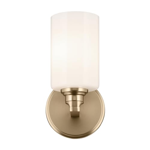 Image of Kichler Gioe 5 inch 1-Light Wall Sconce Bathroom Vanity Light with Opal Glass in Champagne Bronze, Damp Rated for Powder Room, Kitchen, Hallway, Bedroom (5 inch W x 9.5 inch H), 55224CPZ