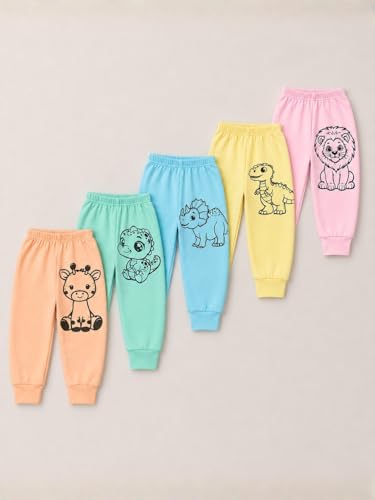Image of superminis Unisex Cotton Pajama Pants for Boys & Girls Combo Pack | Kids & Baby Soft Sleepwear Pyjamas with Animal Cartoon Print | Toddler Breathable Nightwear Bottoms
