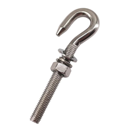 Image of 304 Stainless Steel Long Shank Hook Bolts Threaded Rod Round Hooks Eyelet Bolts Screw with Washer and Nut M5 6Pcs & M6 6Pcs