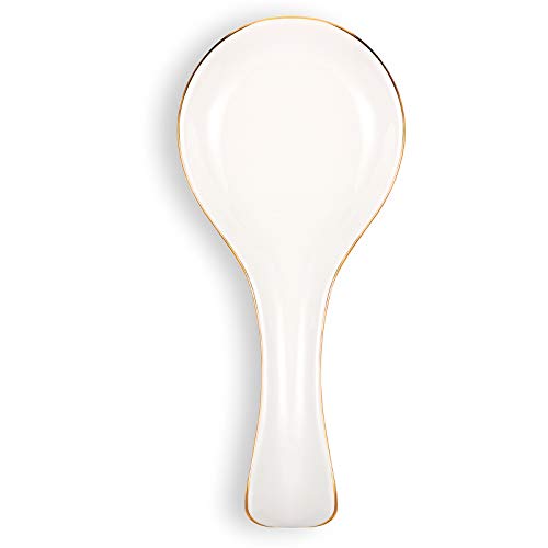 Image of Patelai Ceramic Spoon Rest Spoon Holder Stovetop for Kitchen Stove Coffee Bar Accessories Christmas Gift(White with Gold Brim,Classic Style)