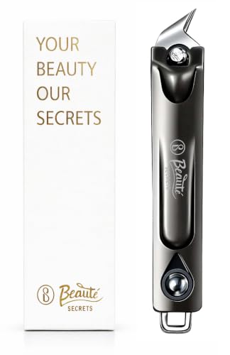 Image of Beaute Secrets Ingrown Nail Clipper with Slanted Curved Blade | Stainless Steel Toenail Cutter for Thick Nails | Angled Precision Nail Clippers for Seniors, Men & Women | Anti-Slip Grip Nail Cutter, Silver