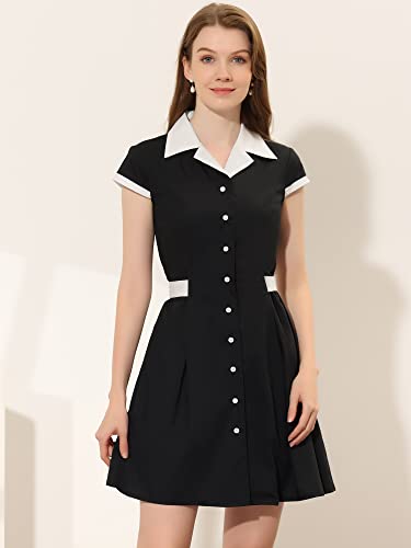 Allegra K Women's Vintage Button Down Shirt Dress Notch Lapel Short Sleeve Belted Office Mini Short Dresses3