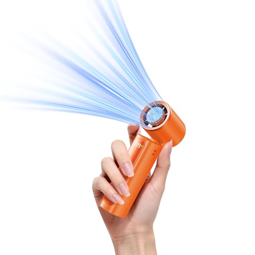 Image of DRORION Portable Mini Fan with Ice Cooling Function, 199 Speed Adjustable Handheld Fan, Rechargeable Personal Fan with Digital Display, Quiet Desk Fan for Travel, Office, Outdoor, Summer,Orange