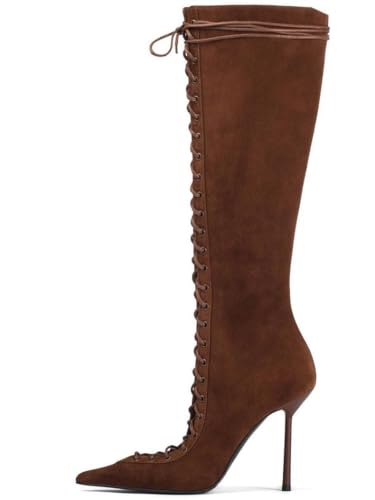 Saint Leia Women's Knee High Boots Pointed Toe Lace Up Stiletto Heel Fashion Elegant Long Boots2