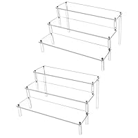 QWORK® 2 Pack 3 Tier Clear Acrylic Display Stand, 30x21x15cm, 4mm Thickened Board, Acrylic Retail Riser for Pop Figures, Cupcake, Dessert, Perfume, Nail Polish, Condiment