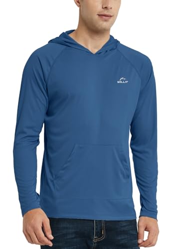 Image of Willit Men's UPF 50+ Sun Protection Hoodie Shirt Long Sleeve Rash Guard Fishing SPF Outdoor UV Shirt Lightweight Pocket, Ocean Blue, X-Large