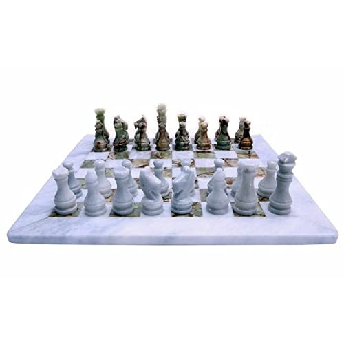 JT Handmade White and Green Onyx Marble Chess Game Set - Staunton Marble Chess Game Set for Tournament of Two Players - Non Wooden - Non Backgammon – Best Board Game for Home Décor Gifts