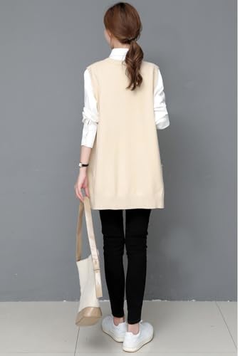 Image of jinghuiyue Women's Oversized Sweater Vest Fall V Neck Sleeveless Pullover Sweater Loose Knitted Tunic Tops with Pockets