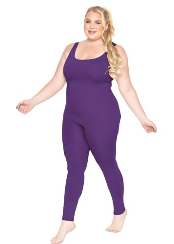 Image of STRETCH IS COMFORT Womens Plus Size Tank Unitard Athletic Rompers For Women | 95% cotton 5% spandex, round neckline, sleeveless straps, U-back, seamless front, one piece outfits for women, workout romper