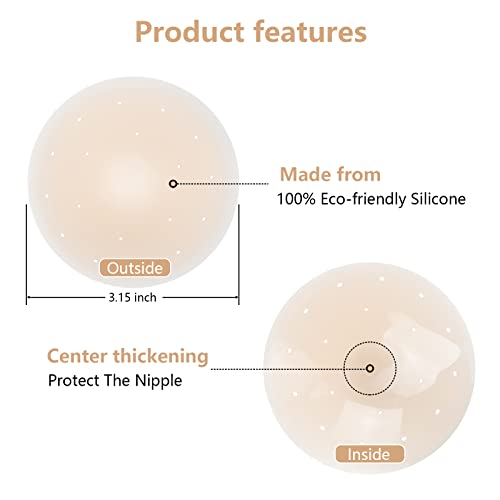 Bstvlogo Silicone Nipple Covers Women's Reusable Adhesive Invisible Nippleless Covers Round Breathable Refreshing 2 Pairs #TOP2