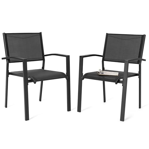 Avestar Ensemble de 2 Chaises de Jardin Extérieur en Textilène Respirant, Fauteuil, Chaises de Table de Jardin, Chaise Empilable pour Toutes Les Conditions...