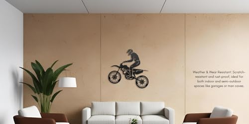 Image of METSY Wall Decor(Dirt Bike Rider) Metal Art, Made of 1.2mm Metal Sheet, Crafted with Laser Cutting,(PREMIUM FINISH),Scratch Resistant, Rust Resistant (Size: 45x43cm), Gorgeous looking
