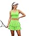 Gefyvcf Womens Tennis Dress 2 Piece Set with Built-in Bra & Short Pockets Athletic Golf Workout Sports Cross-Back Tank Tops and Puffed A-Line Skirt Outfits, Green, Small