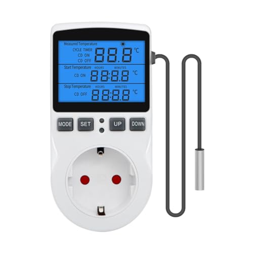 Tuesoa Controlador de Temperatura Digital óPtico, Enchufe del Termostato de Enfriamiento de CalefaccióN con Sensor para Incubadora de Reptiles Enchufe de la UE