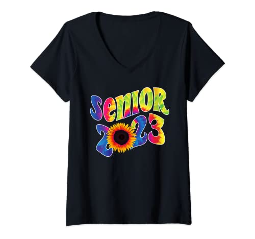 Womens Senior 2023 Sunflower Class of 2023 Seniors Graduation Retro V-Neck T-Shirt